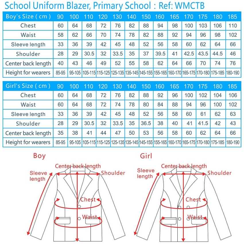 Secondary School Uniform Size Chart Schoolwear Sizing Guide School