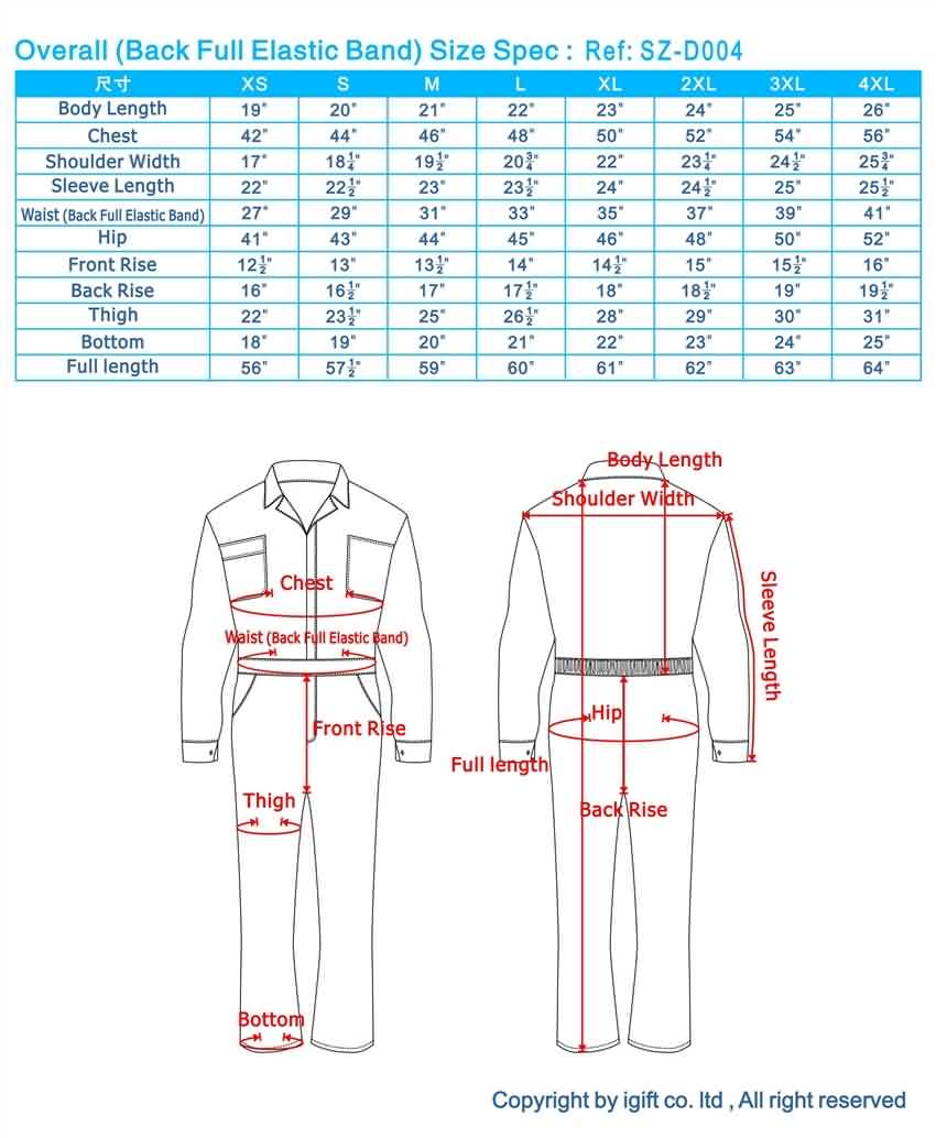 workwear size chart, engineer uniforms size guide, workwear uniform