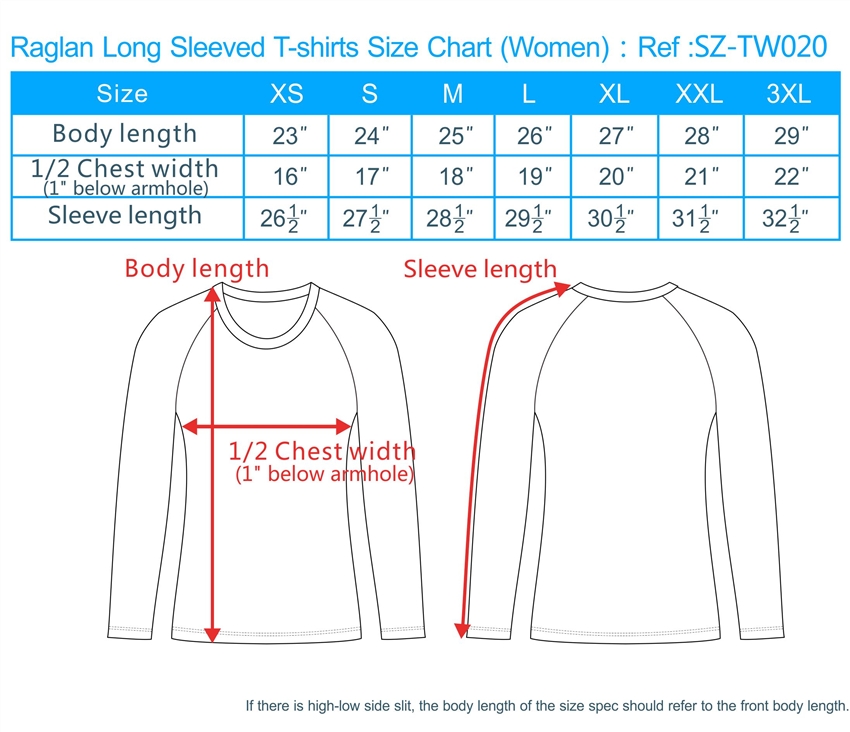 Long Sleeve T Shirt Size Chart