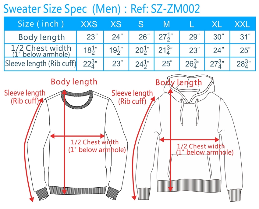 Crew Neck Size Chart