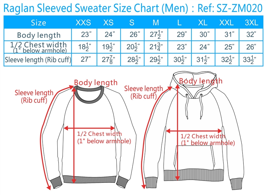Size Chart For Sweatshirts