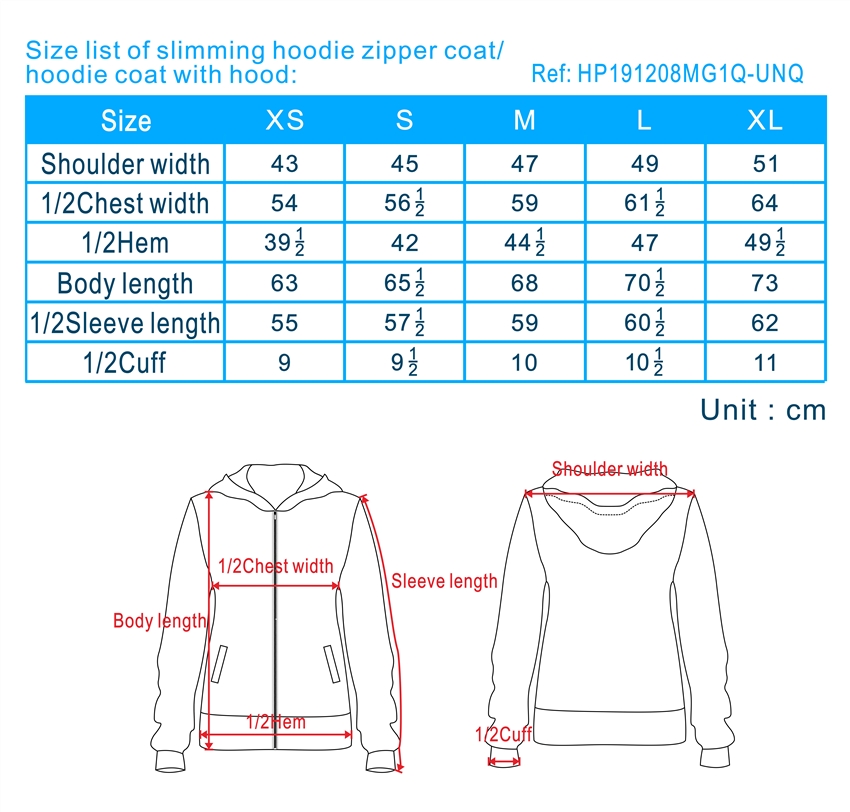 Men's Hoodies Size Chart