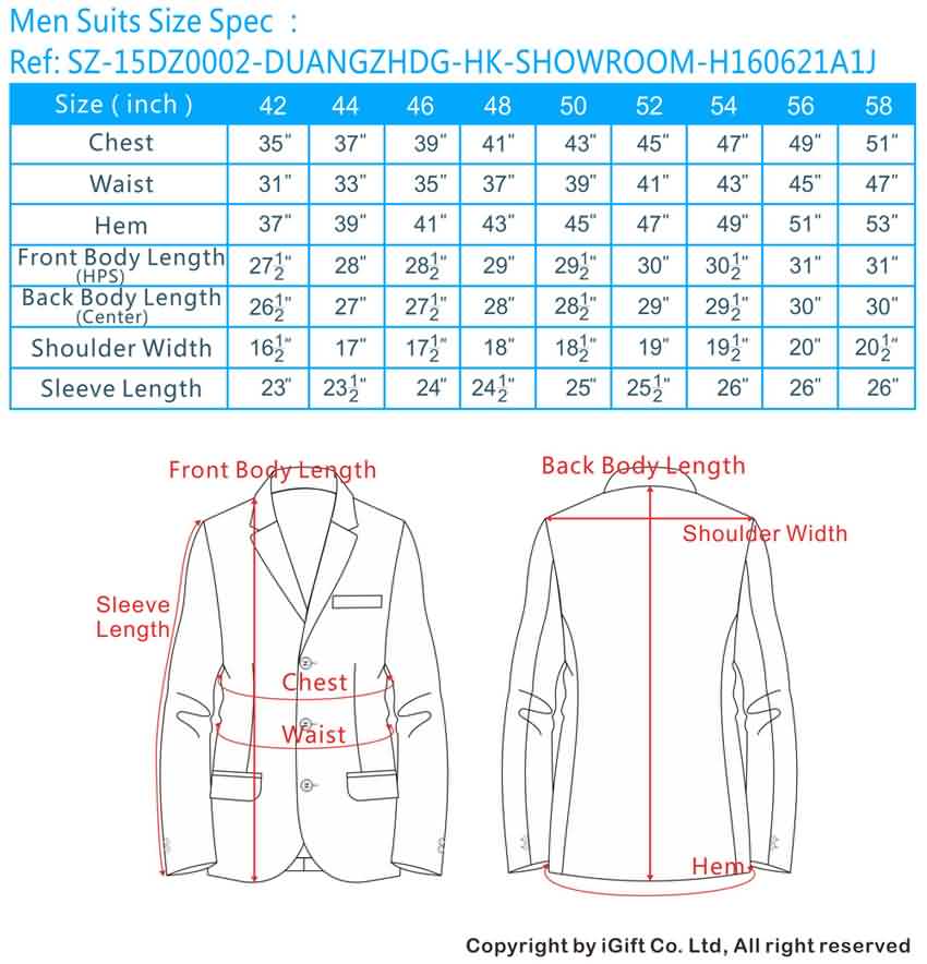 Suit Size Conversion Chart