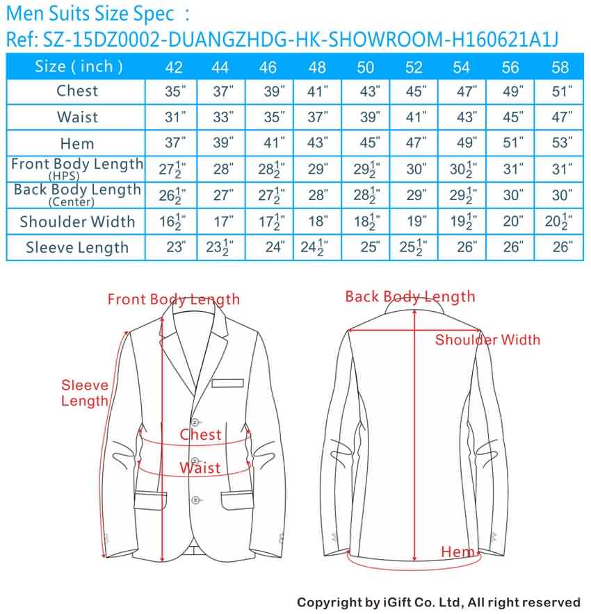 Mens Vest Size Chart