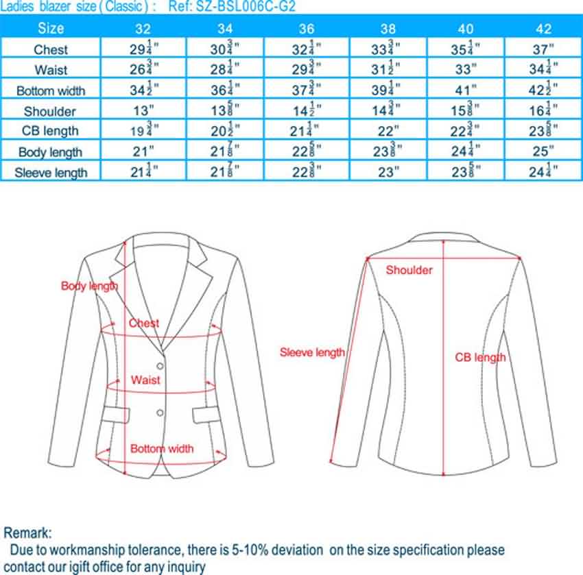 blazer size chart, mens blazer jacket size chart, ladies blazer size ...